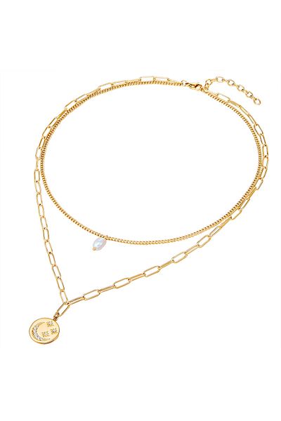 Valero Pearls Edelstahlhalskette Kette Edelstahl Gelbgold Süßwasser-zuchtperle Weiß Preciosa Weiß