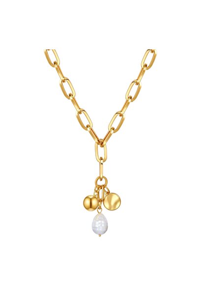 Lulu & Jane Perlenhalskette Kette gelbgold Muschelkernperle weiß