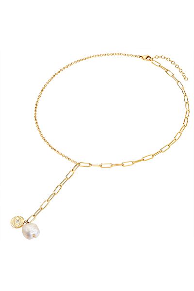 Lulu & Jane Edelstahlhalskette Kette Edelstahl gelbgold Süßwasser-Zuchtperle weiß Preciosa weiß