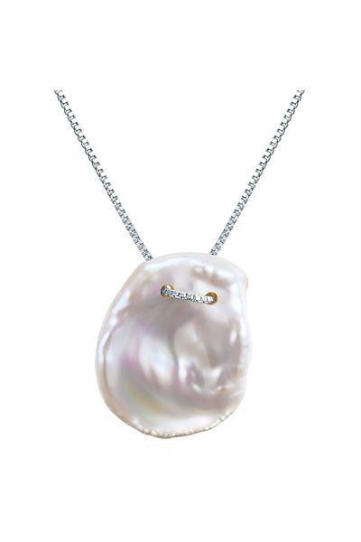Valero Pearls Silberhalskette Kette mit Anhänger Sterling Silber Süßwasser-Zuchtperle weiß