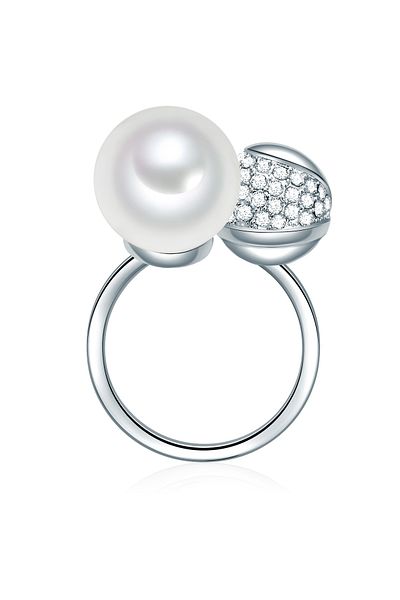 Lulu & Jane Perlenring Ring Muschelkernperle Weiß Zirkonia Weiß