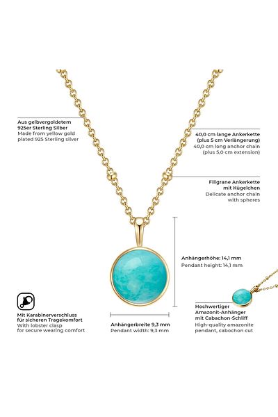 Glanzstücke München Silberhalskette Kette mit Anhänger Sterling Silber gelbgold Amazonit