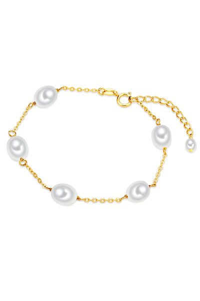Valero Pearls Perlenarmband Armband Sterling Silber gelbgold Süßwasser-Zuchtperlen weiß