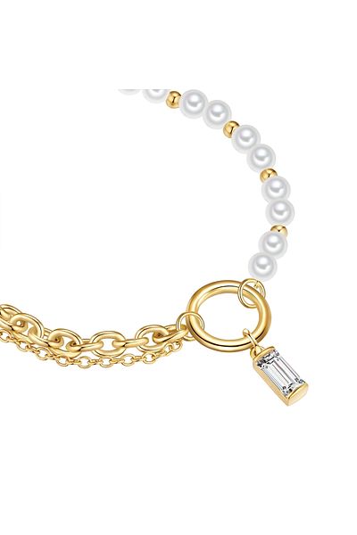 YOKOAMİİ Modeschmuckarmband Armband Gelbgold Muschelkernperle Weiß Zirkonia Weiß
