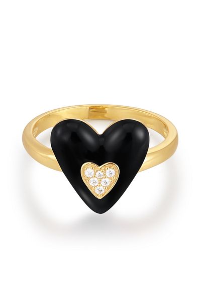 Glanzstücke München Silberring Ring Sterling Silber gelbgold Zirkonia weiß Emaille schwarz
