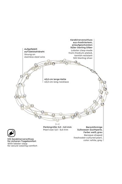 Valero Pearls Perlenhalskette Kette Sterling Silber Süßwasser-zuchtperle Weiß Grau