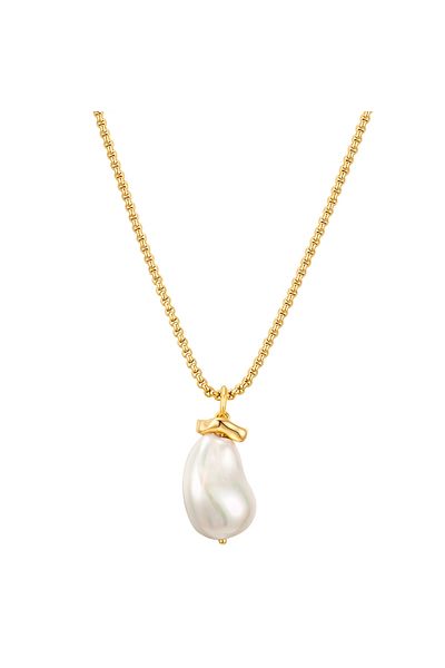 YOKOAMİİ Modeschmuckhalskette Kette Mit Anhänger Gelbgold Muschelkernperle Weiß