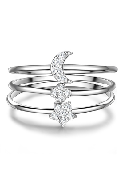 Glanzstücke München Silberring 3er Set Ringe Sterling Silber Zirkonia weiß