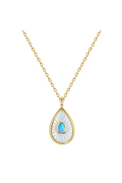 Glanzstücke München Silberhalskette Kette Mit Anhänger Sterling Silber Gelbgold Perlmutt Opal (SYNTH.) Weiß