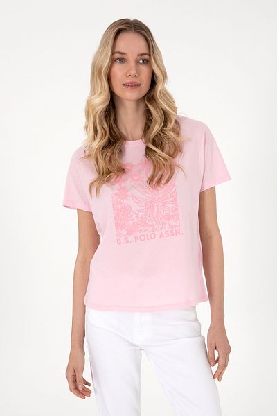 U.S. Polo Assn. Women's Light Pink Patterned Crew Neck T-Shirt 50305843-Vr078