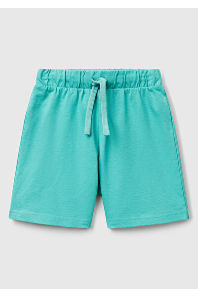 United Colors of Benetton Erkek Çocuk Mint Yeşili Benetton Logolu Bermuda Penye Şort