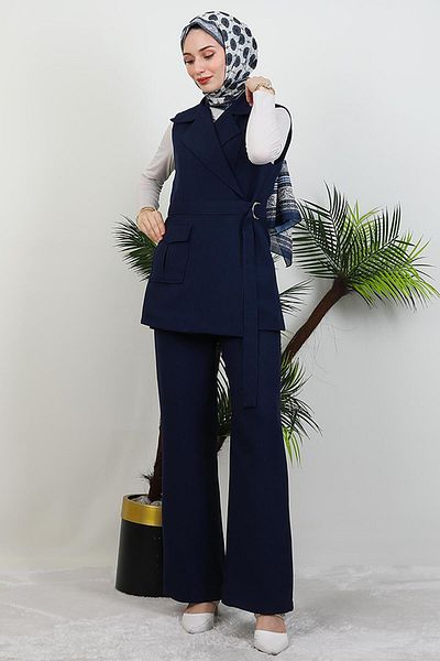 GİYZAMİLA Σετ με μονό τσέπη με διπλό γιακά Navy Blue