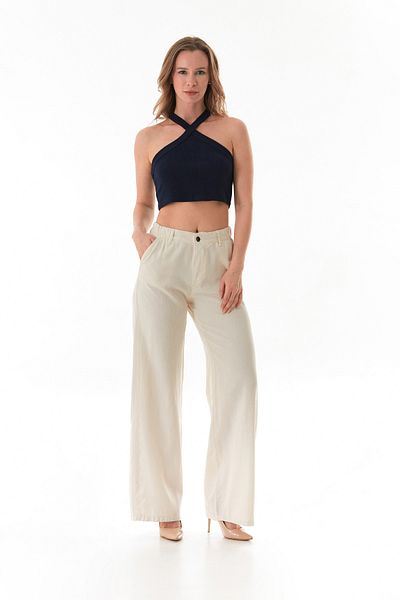 Fulla Moda Elastic Waist Buttoned Fabric Trousers