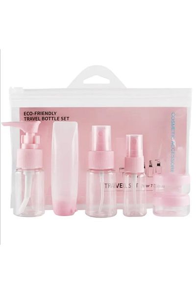 TECOS Cosmetic container set, Tecos, plastic, pink, 9 pieces, ideal for travel kit