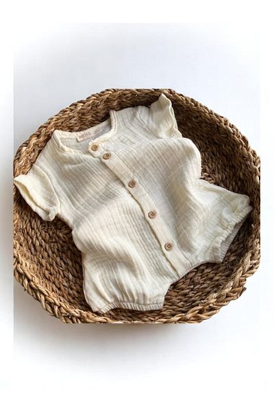 ToprikoKids Natural 100% Cotton Half Sleeve Muslin Jumpsuit