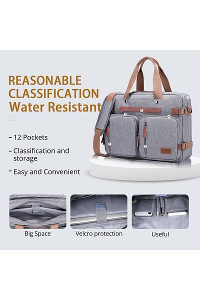 fulina 3 in 1 Laptop Backpack, 12 Pockets, Durable and Portable, Waterproof Canvas, Good for Travel, Gray