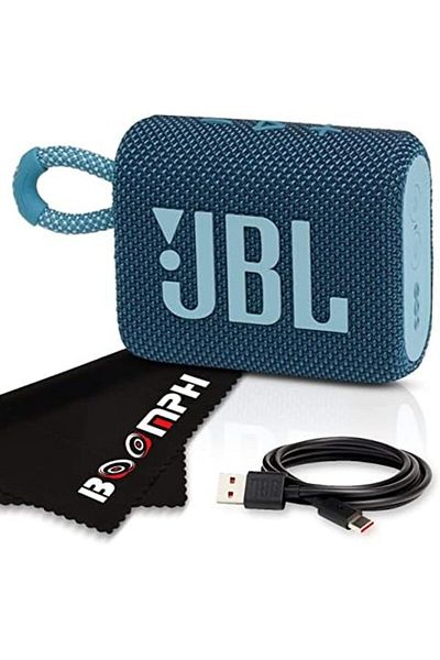 JBL Boomph Go 3 Portable Speaker, Waterproof Bluetooth Dustproof Built-in Battery - Blue