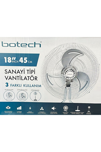 Botech 18 Inch 45 Cm Sanayi Tipi Yeni Nesil Vantilatör 3 Farklı Kullanım Sağlar