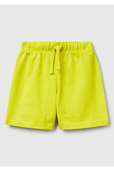 United Colors of Benetton Erkek Çocuk Sarı Benetton Logolu Bermuda Penye Şort