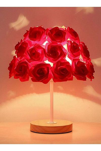 COOYA Rose Three-Color Table Lamp, Remote Control Dimming, USB Port, Suitable for Bedroom and Living Room