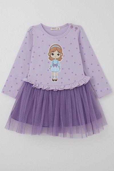 Breeze Girl's Long Sleeve Dress Polka Dot Pattern Cool Girl Printed 1.5-5 Years, Lilac