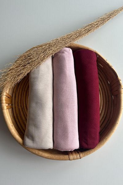 Merve Nayir 3 Piece Combed Cotton Shawl Set Jersey Shawl Lycra Shawl Jersey Hijab Lycra Hijab (Bej - Pudra - Bordo)