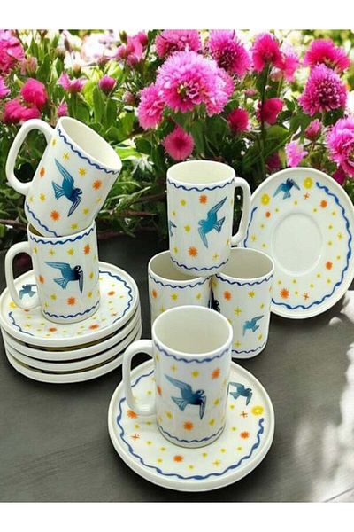 Tulü Porselen Elis Coffee Set 12 Pieces with Decoration
