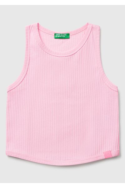 United Colors of Benetton Girl's Pink Corduroy Crop Tank Top