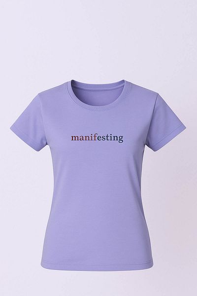 trender Manifesting Print Relaxed Fit Lilac Women's T-Shirt