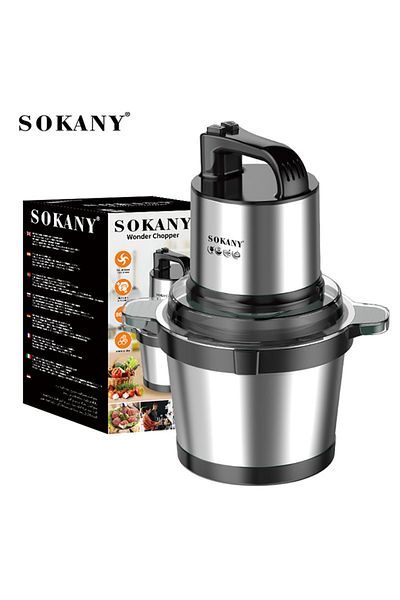 SOKANY 2-Speeds 4L Electric Meat Grinder Chopper Food Processor 4-Blades 800W SK-7028 Black/Sliver