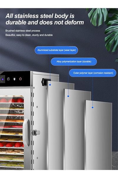 FlashHawk Food Dehydrator, 12 Stainless Steel Trays Dehydrators for Food and Jerky, Fruit, Temperature Control
