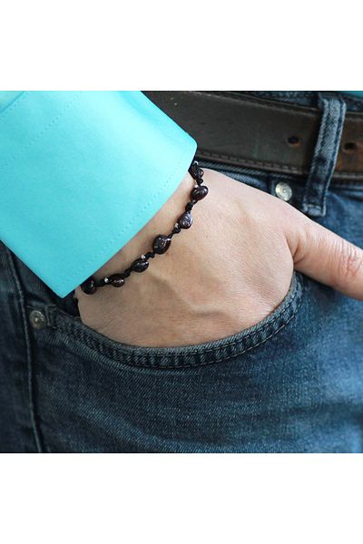 Tesbihane Macrame Braided Natural Cut Dorica Ball Detailed Lal Natural Stone Men's Bracelet