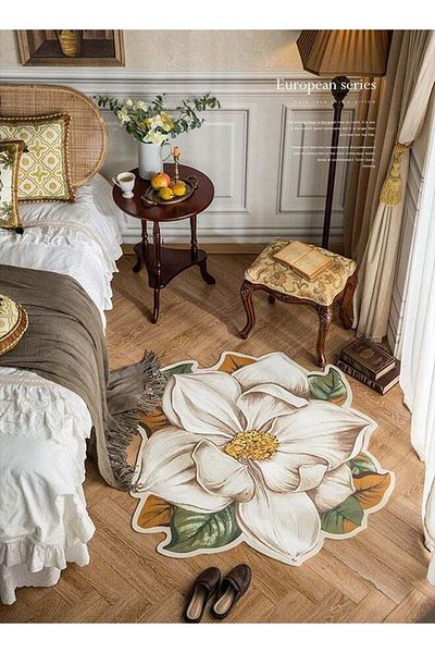 COOYA Leather floor mat,flower shape,not easy to fade,80*80cm,for bedroom or living room decoration