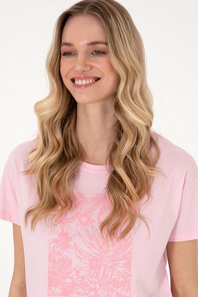 U.S. Polo Assn. Women's Light Pink Patterned Crew Neck T-Shirt 50305843-Vr078