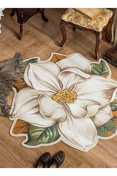 COOYA Leather floor mat,flower shape,not easy to fade,80*80cm,for bedroom or living room decoration