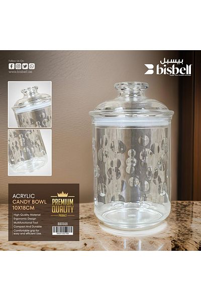 Bisbell Acrylic Candy Bowl with Lid, 10x18cm, Bubble Pattern,Jar,Storage Container,BB3569
