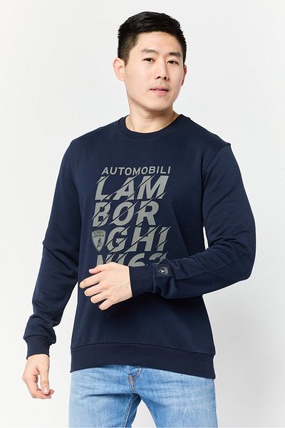 Lamborghini Men Crew Neck Graphic Printed Long Sleeves Sweatshirt, Navy