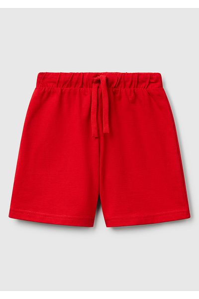 United Colors of Benetton Boy's Red Benetton Logo Bermuda Combed Cotton Shorts