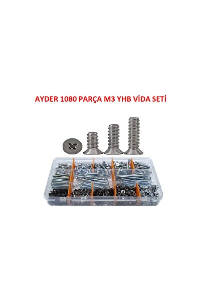 Ayder Hırdavat 1080 Parça M3 Yıldız Havşa Başlı Vida Civata Somun Pul Seti