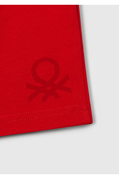 United Colors of Benetton Boy's Red Benetton Logo Bermuda Combed Cotton Shorts