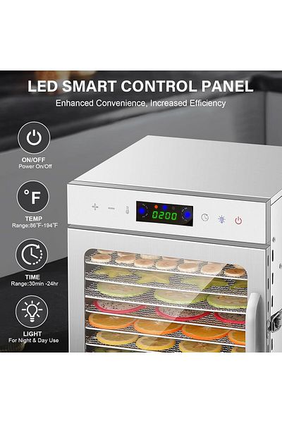 FlashHawk Food Dehydrator, 8 Stainless Steel Trays Dehydrators for Food and Jerky, Fruit, Overheat Protection