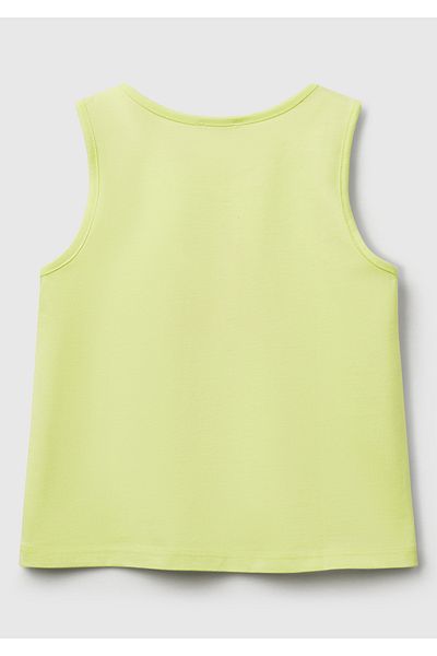 United Colors of Benetton Girl's Yellow Glitter Benetton Logo Printed Undershirt