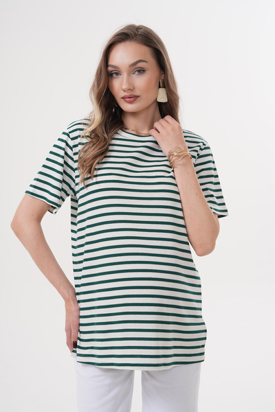 Miss Dünya Lissa Crew Neck Short Sleeve Striped Maternity and Maternity T-Shirt
