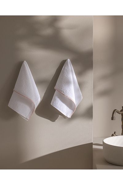 Madame Coco Aveline Crocheted 100% Cotton 2-Piece Hand Towel - White/Powder