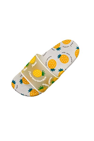 GEZER Beach slippers, white/yellow, pineapple print, size 37, 24 centimeters