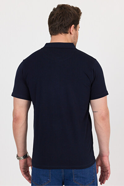 hateko Синя трикотажна футболка з еластичною бавовняною тканиною та поло-коміром - 92% бавовна, 8% лайкра