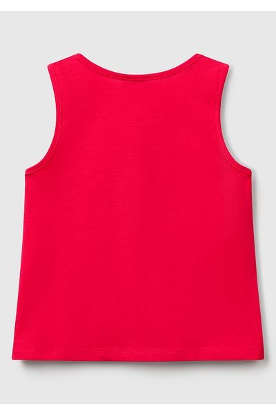 United Colors of Benetton Girl's Fuchsia Glitter Benetton Logo Printed Tank Top