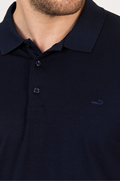 hateko Синя трикотажна футболка з еластичною бавовняною тканиною та поло-коміром - 92% бавовна, 8% лайкра