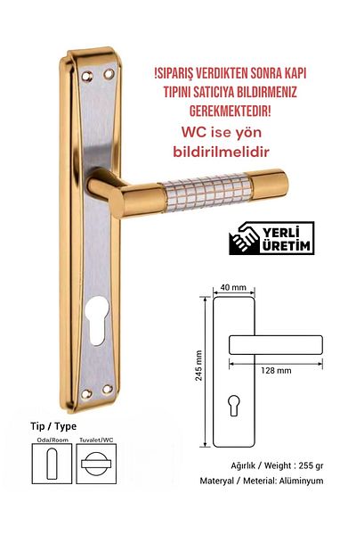 Üsküp Yapı & Mimarlık Style Tulip Mirror Gold-Satin Door Handle