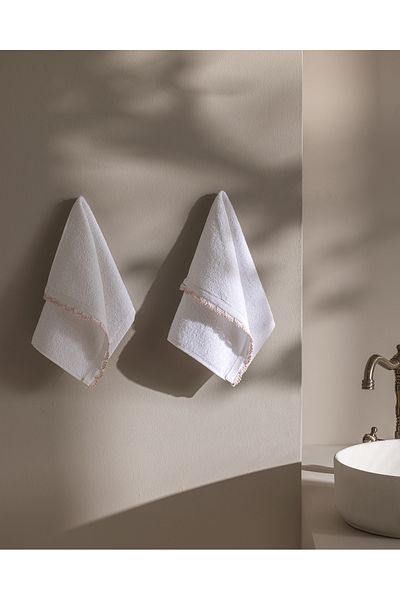 Madame Coco Bastienne Crochet 100% Cotton 2-Piece Hand Towel - White/Powder